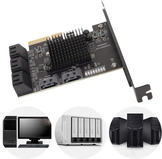 Alt view image 4 of 7 - Pomya 8 Port SATA Card, PCIE to SATA 3.0 Expansion Board with Large Heat Sink, Short Baffle for and Linux, Support Hot Swappable Boot System Disk