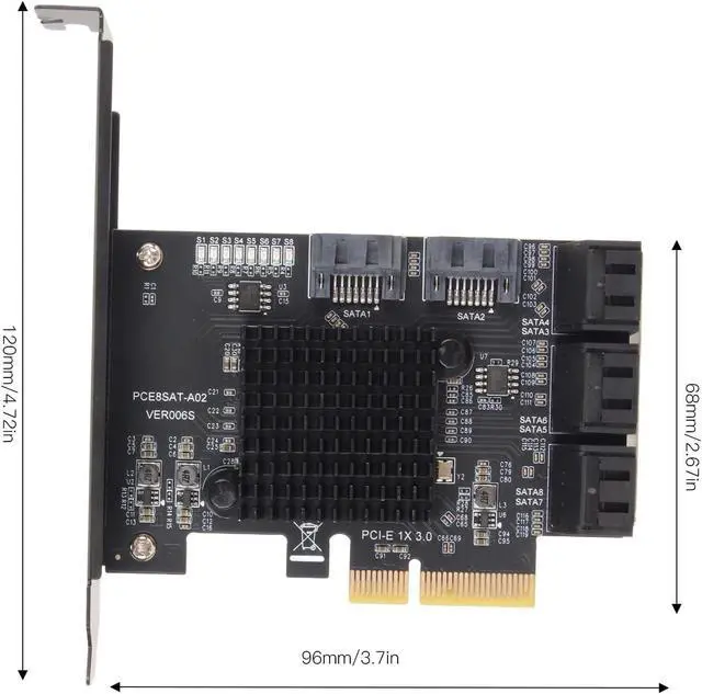 Alt view image 5 of 7 - Pomya 8 Port SATA Card, PCIE to SATA 3.0 Expansion Board with Large Heat Sink, Short Baffle for and Linux, Support Hot Swappable Boot System Disk