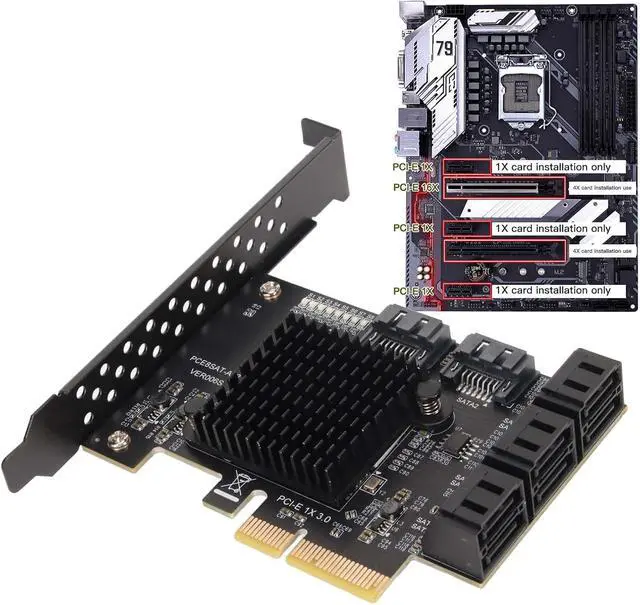 Alt view image 6 of 7 - Pomya 8 Port SATA Card, PCIE to SATA 3.0 Expansion Board with Large Heat Sink, Short Baffle for and Linux, Support Hot Swappable Boot System Disk