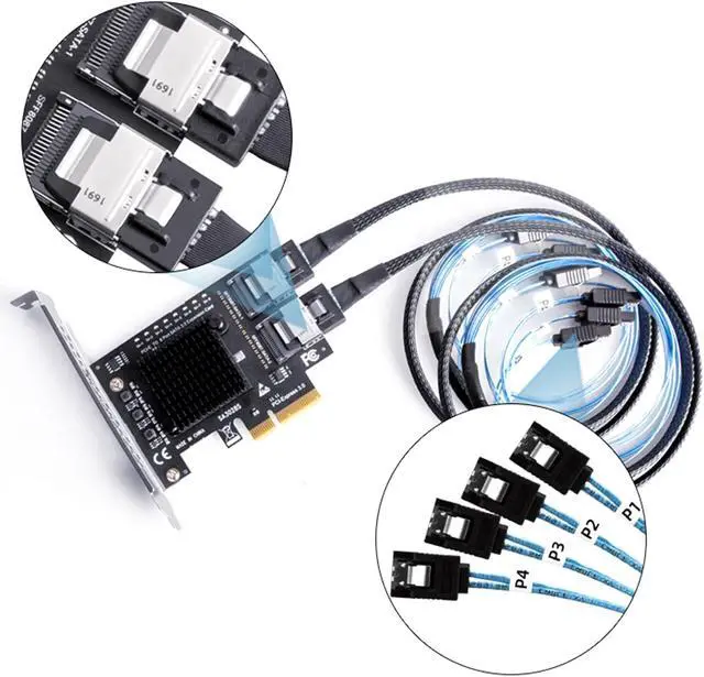 Alt view image 6 of 7 - 8 Port Sata 3.0 SFF8087 PCIe 3.0 X4 to Mini Controller PCIe to SFF 8087 SFF-8087 Adapter Expansion ASM1166 Chip