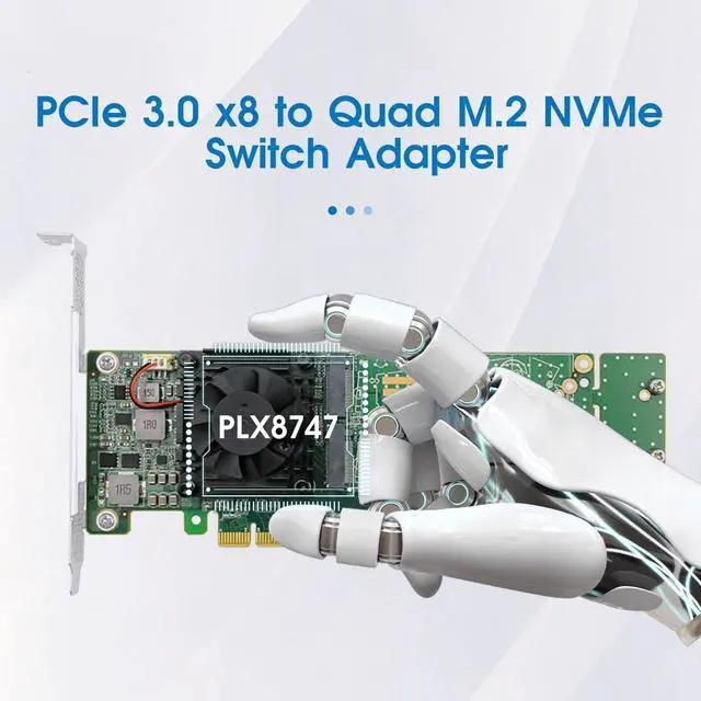 Alt view image 5 of 7 - PCIe 3.0 x8 to 2/4 Port M.2 NVMe Switch Adapter Card, 64GB/s Bandwidth M Key NGFF SSD Expansion Card Support 2242/2260/2280/22110 NVMe SSD