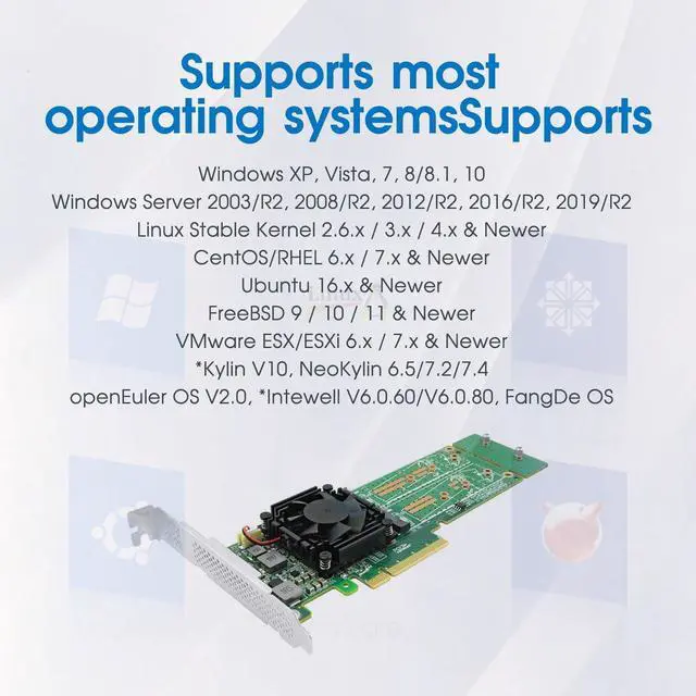 Alt view image 7 of 7 - PCIe 3.0 x8 to 2/4 Port M.2 NVMe Switch Adapter Card, 64GB/s Bandwidth M Key NGFF SSD Expansion Card Support 2242/2260/2280/22110 NVMe SSD