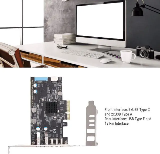 Alt view image 2 of 7 - Emoshayoga PCIe to USB 3.2 Gen 2 Card HighSpeed 10Gbps 5 Ports Expansion Card for Desktop Black