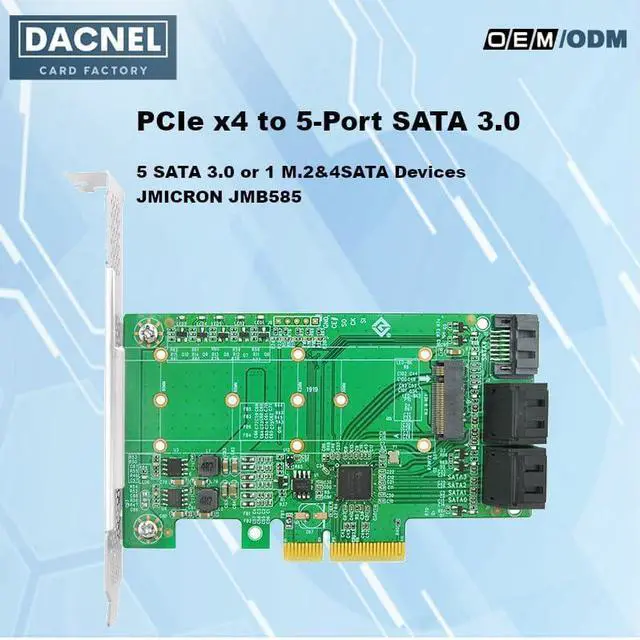 Main image of PCIe x4 SATA3.0 Card, 5 Port SATA 3.0 or 4 SATA & 1 M.2 Expansion Card, JMB585 Controller