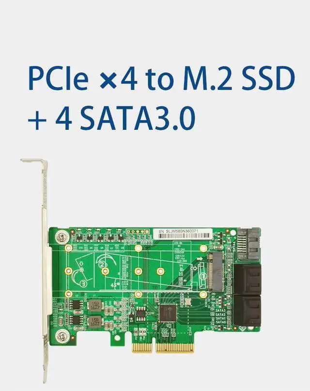 Alt view image 3 of 3 - PCIe x4 SATA3.0 Card, 5 Port SATA 3.0 or 4 SATA & 1 M.2 Expansion Card, JMB585 Controller