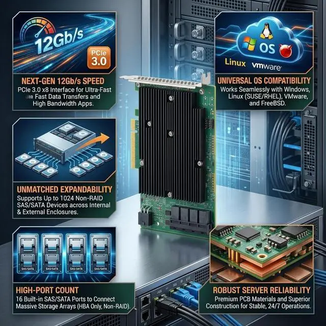Alt view image 2 of 7 - Yosoo Health Gear LSI SAS 9300 16I HBA Card, 12Gbps 16 SATA SAS Port HBA Host Bus Adapter Card HBA RAID Controller Card PCIe HBA Expander Card for Windo w S for Linux for VMware