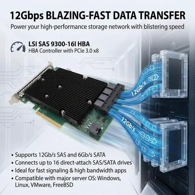 Alt view image 3 of 7 - Yosoo Health Gear LSI SAS 9300 16I HBA Card, 12Gbps 16 SATA SAS Port HBA Host Bus Adapter Card HBA RAID Controller Card PCIe HBA Expander Card for Windo w S for Linux for VMware