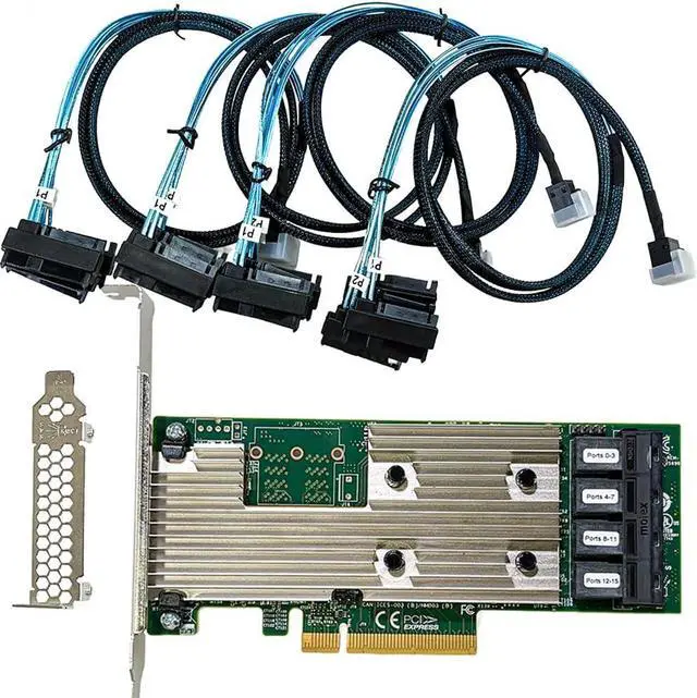 Main image of SAS HBA Card Compatible with LSI 9305-16i IT Mode PCIe SATA Expansion Card, Expander Support, 16-Port 12Gbps PCIe 3.0, HBA Controller with 4X SFF-8643 to 8482 SAS Cables for ZFS TrueNAS unRAID NAS