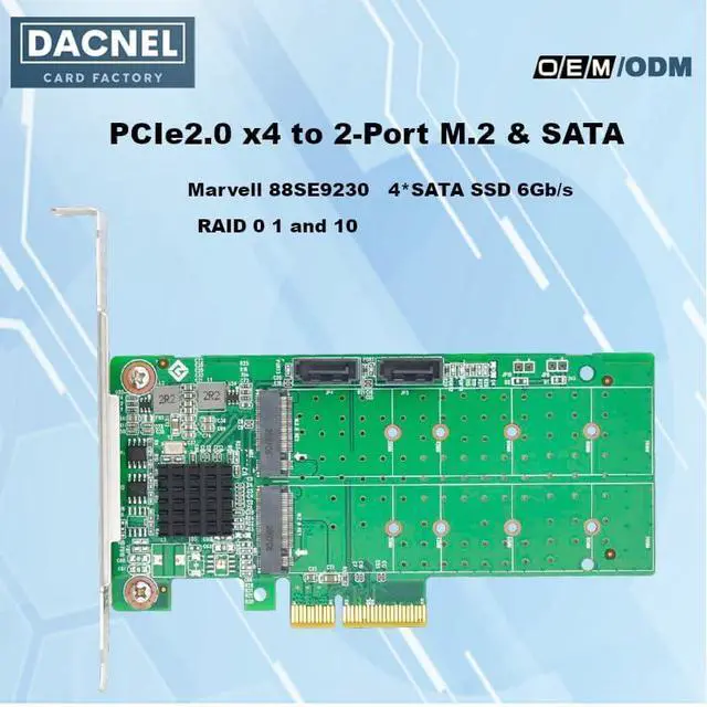 Alt view image 2 of 7 - PCIe x4 SATA RAID Controller Card, Dual M.2 and SATA 6Gb/s, Marvell 88SE9230, RAID 0/1 Support