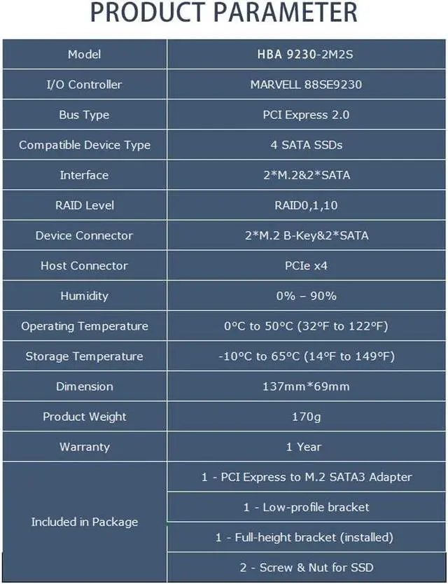Alt view image 7 of 7 - PCIe x4 SATA RAID Controller Card, Dual M.2 and SATA 6Gb/s, Marvell 88SE9230, RAID 0/1 Support