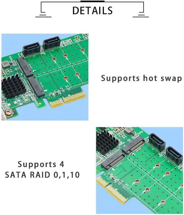 Alt view image 6 of 7 - PCIe x4 SATA RAID Controller Card, Dual M.2 and SATA 6Gb/s, Marvell 88SE9230, RAID 0/1 Support
