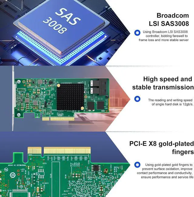 Alt view image 6 of 7 - PCIe to SAS/SATA Expansion Card (8-Port)-12Gbps Tri-Mode SSD Adapter with 2xSFF-8643 Ports for Server/Workstation Storage Upgrade