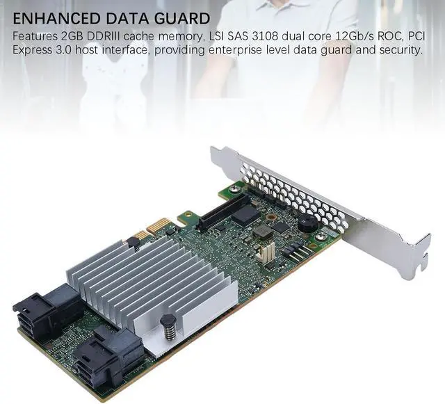 Alt view image 6 of 7 - RAID Card for Desktop, Server, Workstation, PCIe 3.0, 12Gb / s Data Transfer Rate, 2GB Cache, 128 SATA/SAS Ports, Supports RAID 0, 1, 5, 6, 10, 50, 60