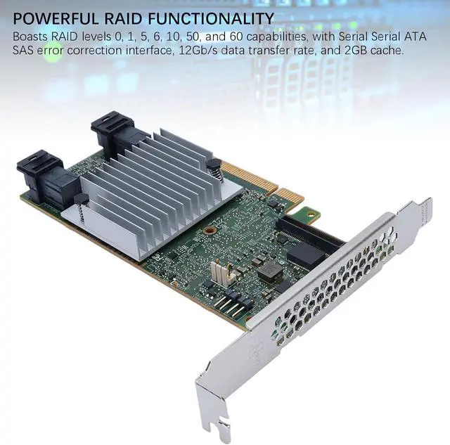 Alt view image 4 of 7 - RAID Card for Desktop, Server, Workstation, PCIe 3.0, 12Gb / s Data Transfer Rate, 2GB Cache, 128 SATA/SAS Ports, Supports RAID 0, 1, 5, 6, 10, 50, 60