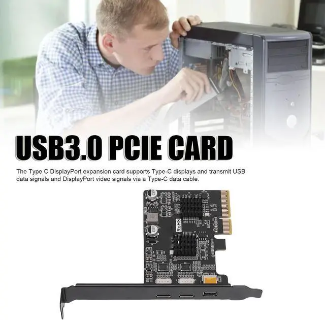 Alt view image 4 of 7 - PCIe USB 3.0 Card, 10Gbps Type C with DisplayPort 4K 60Hz Video Output, for Desktop PC, FR4 Circuit Board, Gold Plated PCB, Efficient Power Conversion