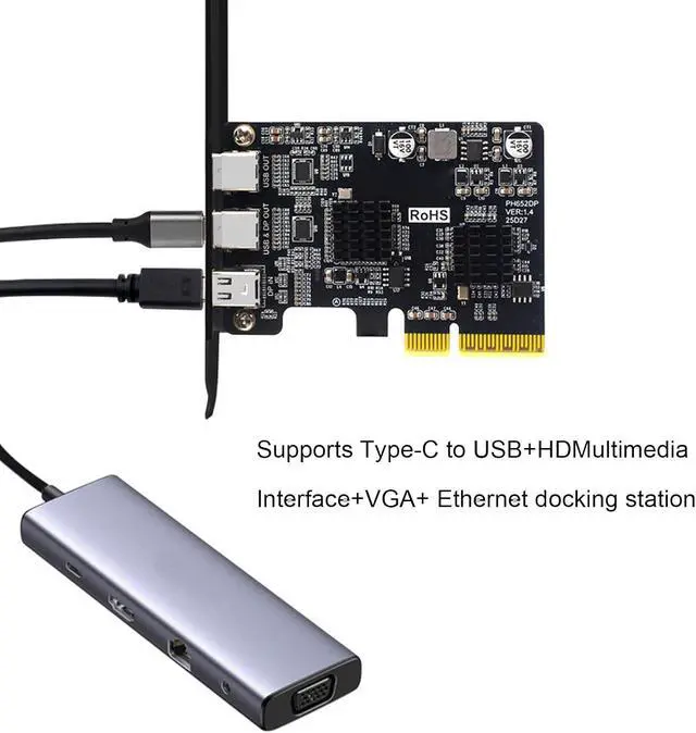 Alt view image 5 of 7 - PCIe USB 3.0 Card, 10Gbps Type C with DisplayPort 4K 60Hz Video Output, for Desktop PC, FR4 Circuit Board, Gold Plated PCB, Efficient Power Conversion