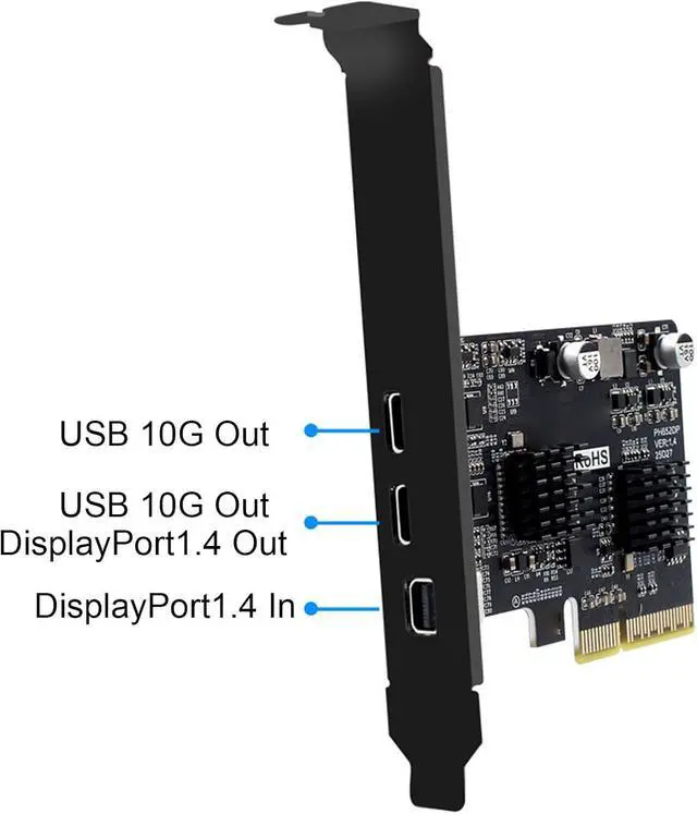 Alt view image 7 of 7 - PCIe USB 3.0 Card, 10Gbps Type C with DisplayPort 4K 60Hz Video Output, for Desktop PC, FR4 Circuit Board, Gold Plated PCB, Efficient Power Conversion