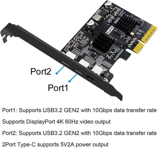 Alt view image 6 of 7 - PCIe USB 3.0 Card, 10Gbps Type C with DisplayPort 4K 60Hz Video Output, for Desktop PC, FR4 Circuit Board, Gold Plated PCB, Efficient Power Conversion