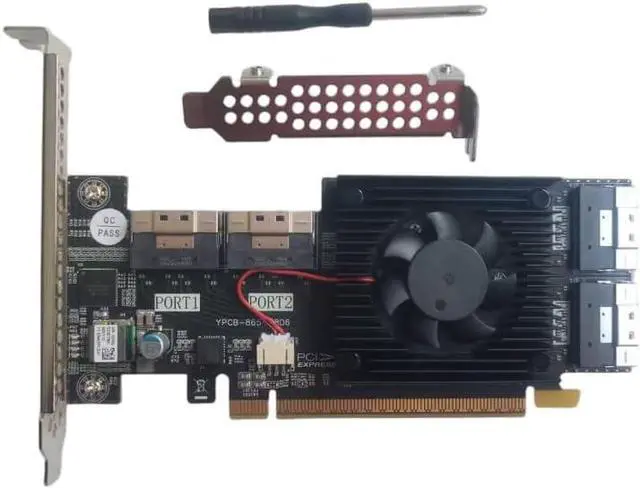 Main image of Generic PCIe NVMe Expansion Card, PLX8749 Controller, 4X SFF-8654 Ports, PCIe 3.0 x16, 8-Device Support, Half-Height Form Factor