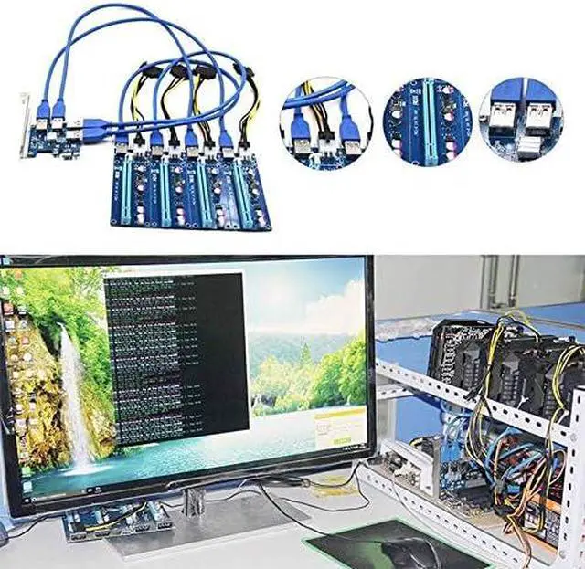 Alt view image 2 of 4 - Pcie 1 to 4 Pci-express, Pcie Riser Card 16X Slots PCI Expansion Card PCI-E 1X to External 4 PCI-E USB 3.0 Adapter Multiplier Card Bitcoin Mining Device for Bitcoin Miner