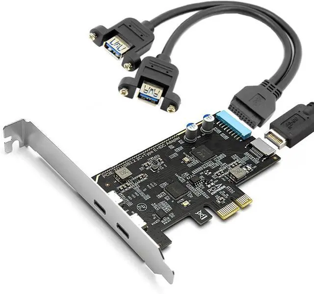 Alt view image 2 of 7 - Double Port PCIe to USB C Hub Card with Independently Power Supply 10Gbps Fast Speed Metal Backplate Cooling Plugs Play PCIe Type C Hub