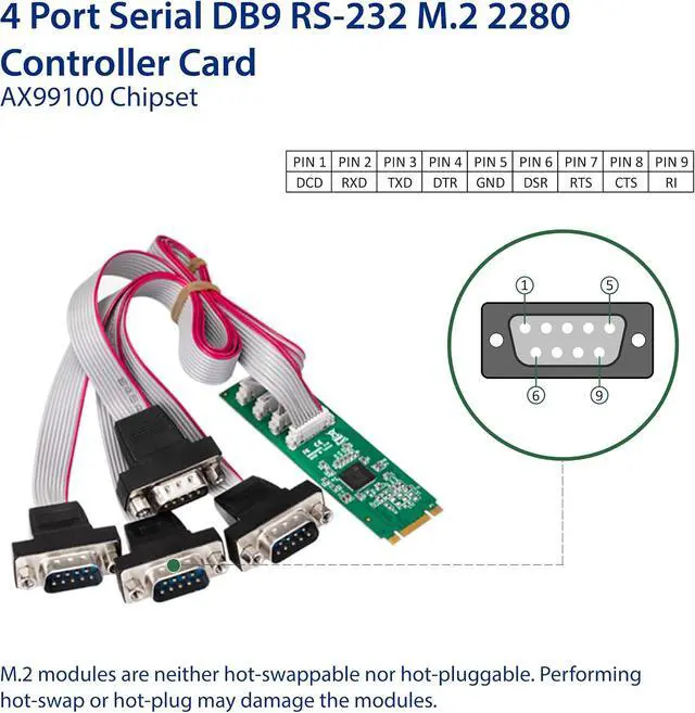 Alt view image 2 of 4 - 2 Port RS-232 DB9 Serial M.2 B+M Key Controller Card SY-PEX15066
