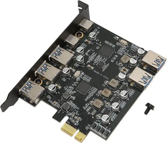 Main image of PCI E to USB Expansion Card 7 Ports, USB 30. PCI Card with 2 Type C and 5 Type A Ports, 5Gbps Data Transfer Speed for OS X, Logic 1100 Chipset for Efficiency