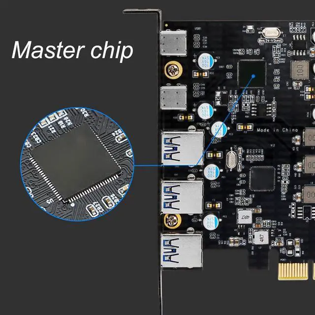 Alt view image 6 of 7 - PCI E to USB Expansion Card 7 Ports, USB 30. PCI Card with 2 Type C and 5 Type A Ports, 5Gbps Data Transfer Speed for OS X, Logic 1100 Chipset for Efficiency