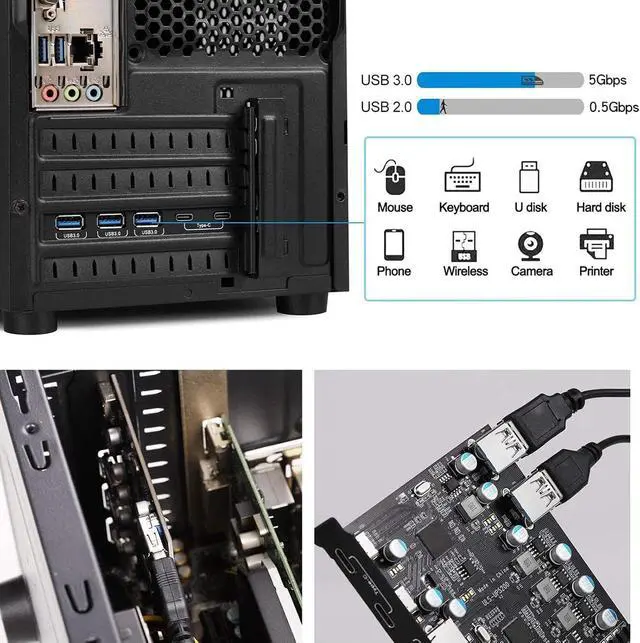 Alt view image 2 of 7 - PCI E to USB Expansion Card 7 Ports, USB 30. PCI Card with 2 Type C and 5 Type A Ports, 5Gbps Data Transfer Speed for OS X, Logic 1100 Chipset for Efficiency
