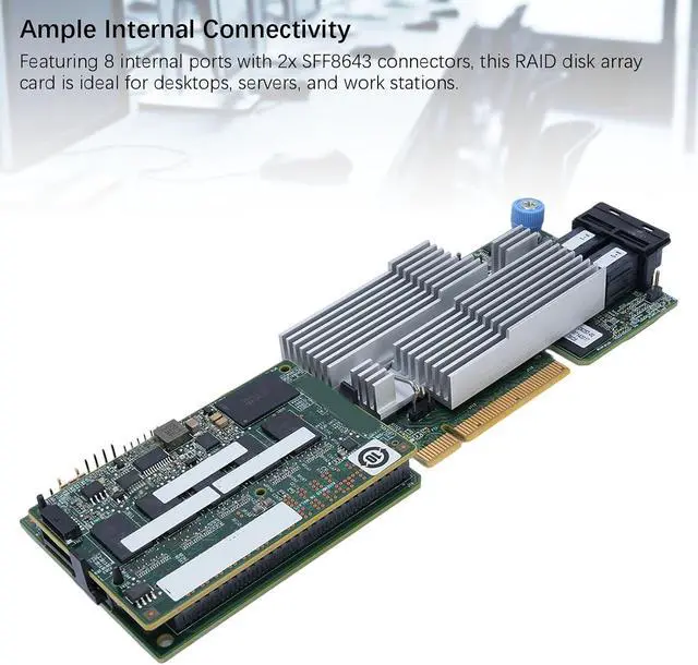 Alt view image 3 of 7 - RAID Card Controller, SAS RAID Controller Card with 1GB Cache 12Gbps Data Transfer 8 Internal Ports 2X SFF8643 Connectors for Desktops Servers Workstations