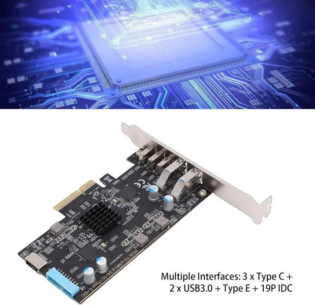 Alt view image 3 of 7 - 10Gbps PCIe to USB C 3.0 Card, 5 Ports PCI Express Expansion Card with 3 Type C Ports, 2 USB .0, Type E, 19P IDC, for Desktop PC