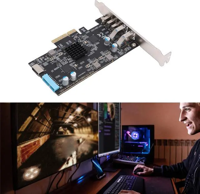 Alt view image 5 of 7 - LICAEVEY PCIe to USB 3.0 Type C Expansion Card, PCI Express Adapter with 3 Type C + 2 USB .0 + E + 19P IDC, Support ASM3142 10Gbps for Desktop Computer