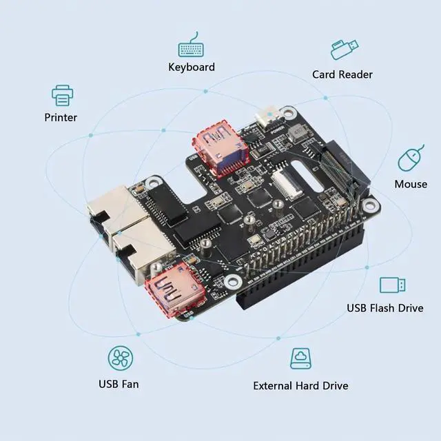 Alt view image 4 of 7 - Vikye PCIe to USB 3.2 Gen1 Adapter, Supports NVMe Protocol M.2 Solid State Drive, Compatible with RPi 5, Expands 2Ch USB 3.2 Ports