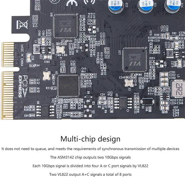 Alt view image 6 of 7 - Fast Speed PCIe to 4xUSB 3.2 TypeA and 4xTypeC Adapter Expansion Card ASM3142+VL822+VL822 Control for Desktop Desktop Computer Accessory