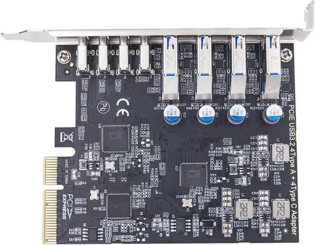 Alt view image 4 of 7 - Fast Speed PCIe to 4xUSB 3.2 TypeA and 4xTypeC Adapter Expansion Card ASM3142+VL822+VL822 Control for Desktop Desktop Computer Accessory
