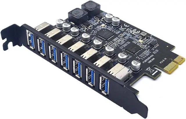 Alt view image 5 of 7 - 2X 7-Port USB3.2 Gen1 PCIe Expansion Card Black, 5Gbps, PCIe x1 Interface, Driver Included, Works on WinXP to Win11 & Linux
