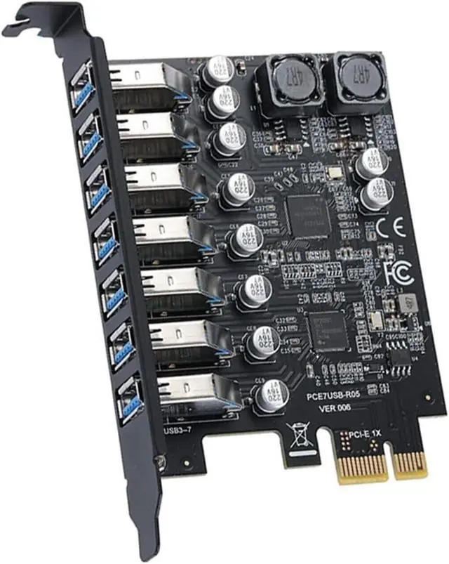 Alt view image 6 of 7 - 2X 7-Port USB3.2 Gen1 PCIe Expansion Card Black, 5Gbps, PCIe x1 Interface, Driver Included, Works on WinXP to Win11 & Linux