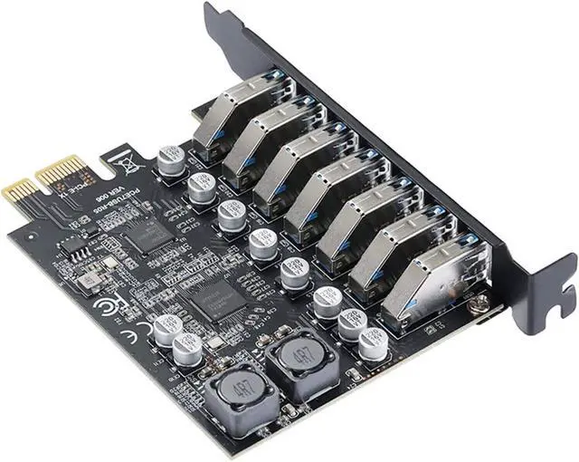 Alt view image 7 of 7 - 2X 7-Port USB3.2 Gen1 PCIe Expansion Card Black, 5Gbps, PCIe x1 Interface, Driver Included, Works on WinXP to Win11 & Linux
