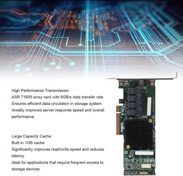 Alt view image 5 of 7 - 71605 Array Card 1Gb Cache 6Gbs X8 High Performance 4 Port 8643 Controller Card, Durability Under Long Term High Load Operative, Reducing Maintenance Time