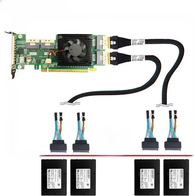 Alt view image 6 of 7 - Generic PCIe NVMe Expansion Card, PLX8749 Controller, 4X SFF-8654 Ports, PCIe 3.0 x16, 8-Device Support, Half-Height Form Factor