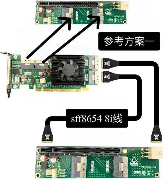 Alt view image 7 of 7 - Generic PCIe NVMe Expansion Card, PLX8749 Controller, 4X SFF-8654 Ports, PCIe 3.0 x16, 8-Device Support, Half-Height Form Factor