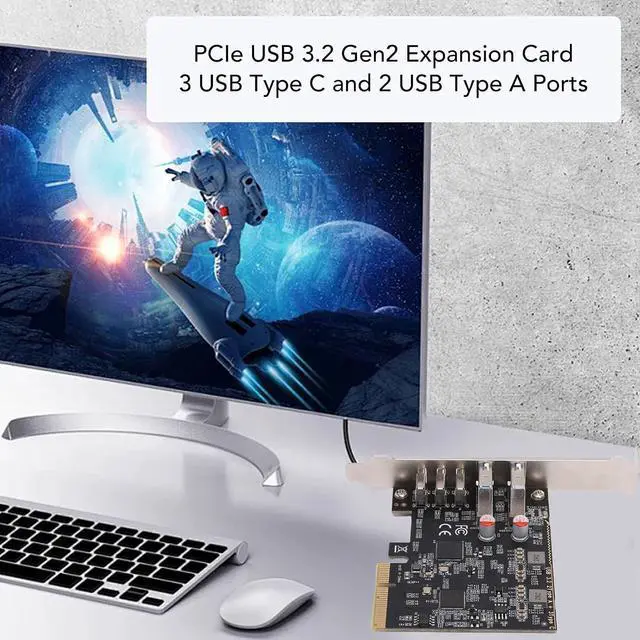 Alt view image 4 of 7 - Jiawu High Speed PCIe to USB 3.2 Gen 2 Card Efficient Data Transfer for Desktop SSD Box 5 USB Ports Expansion Card for Game Controllers