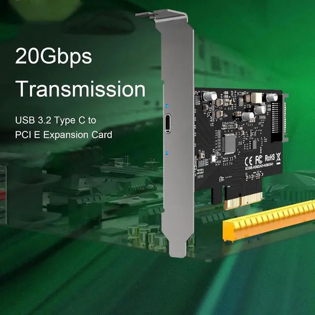 Alt view image 4 of 7 - PCI E to Type C USB3.2 Expansion Card, 20 Gbps PCIE USB 3.2 GEN Card with 15PIN Power Supply & Dual Chips, Type C to PCIE X4 for, OS X &