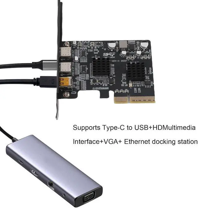 Alt view image 5 of 7 - Type C PCIE Card, 10Gbps USB 3.0 Expansion Card with 2 Ports, DisplayPort Video 4K 60Hz, Internal USB Header, for Desktop PC