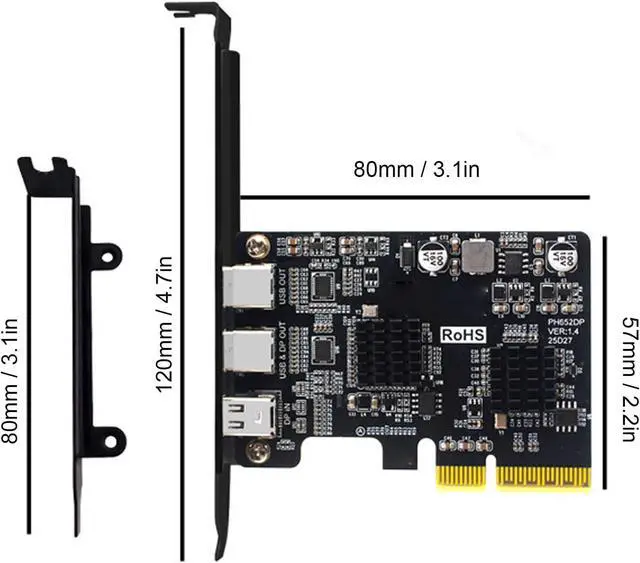 Alt view image 7 of 7 - Fabater 3 Ports PCIe to USB 3.0 Expansion Card, PCIe USB3 Hub Controller Adapter for Desktop PC, 1 USB and 2 Type C, Support DisplayPort Video 4K 60HZ