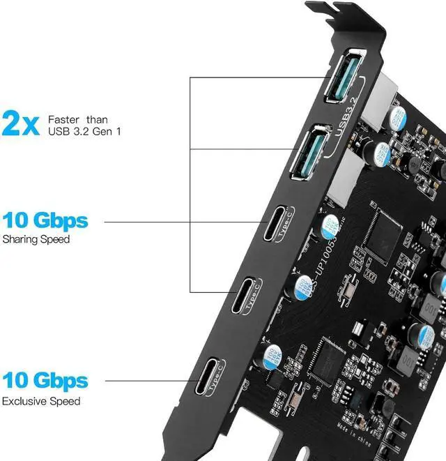 Alt view image 2 of 7 - PCI-E to USB 3.2 Gen 2 Expansion Card with 2 Type-A & 3 Type-C Ports 20Gbps Bandwidth Support Power Supply for Devices