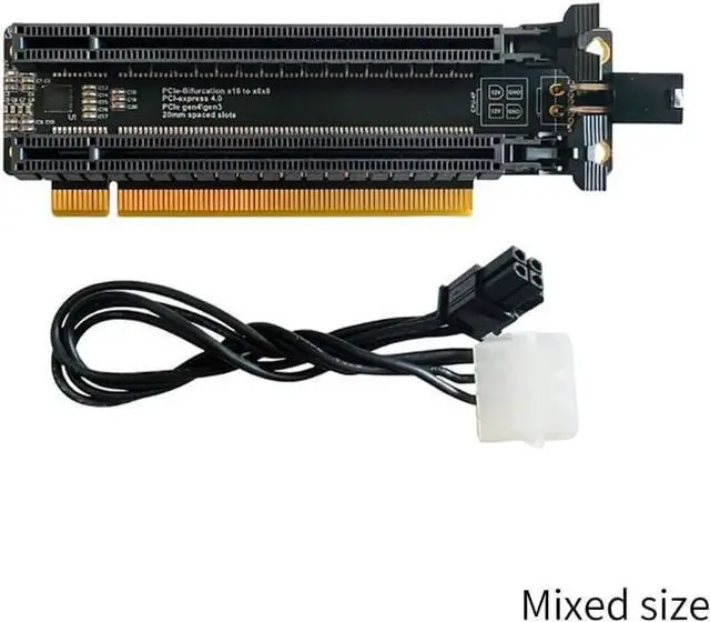Alt view image 2 of 7 - PCIE x16 1 to 2 Expansion Card Gen4 Split Card PCIe-Bifurcation x16 to x8x8 Slots 4P/ Power Supply Port (P2A 4P)