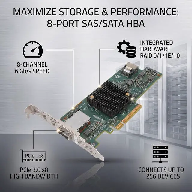 Alt view image 2 of 7 - 6Gbps PCIe HBA Controller Card 8 Port SAS Serial ATA HBA Controller Expansion Card PCIe 3.0 X8 Support forWindows, Linux, VMware