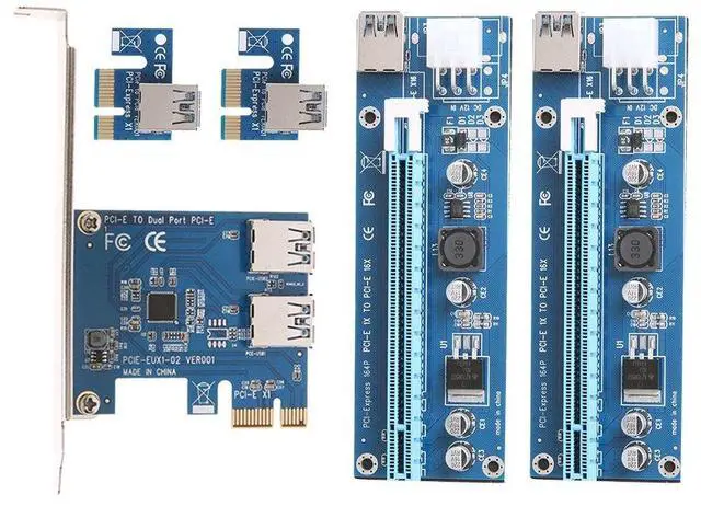 Main image of PCI-E 1 to 2 PCI Express 1X Slots Riser Card with 2pcs 6pin Riser Card USB 3.0 Cable 15 to 6pin Power PCIe Port Multiplier Card