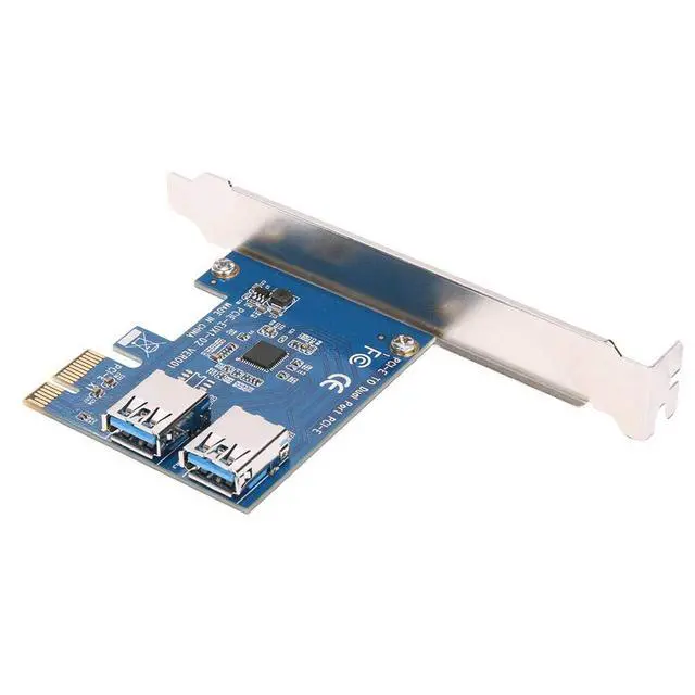 Alt view image 4 of 6 - PCI-E 1 to 2 PCI Express 1X Slots Riser Card with 2pcs 6pin Riser Card USB 3.0 Cable 15 to 6pin Power PCIe Port Multiplier Card